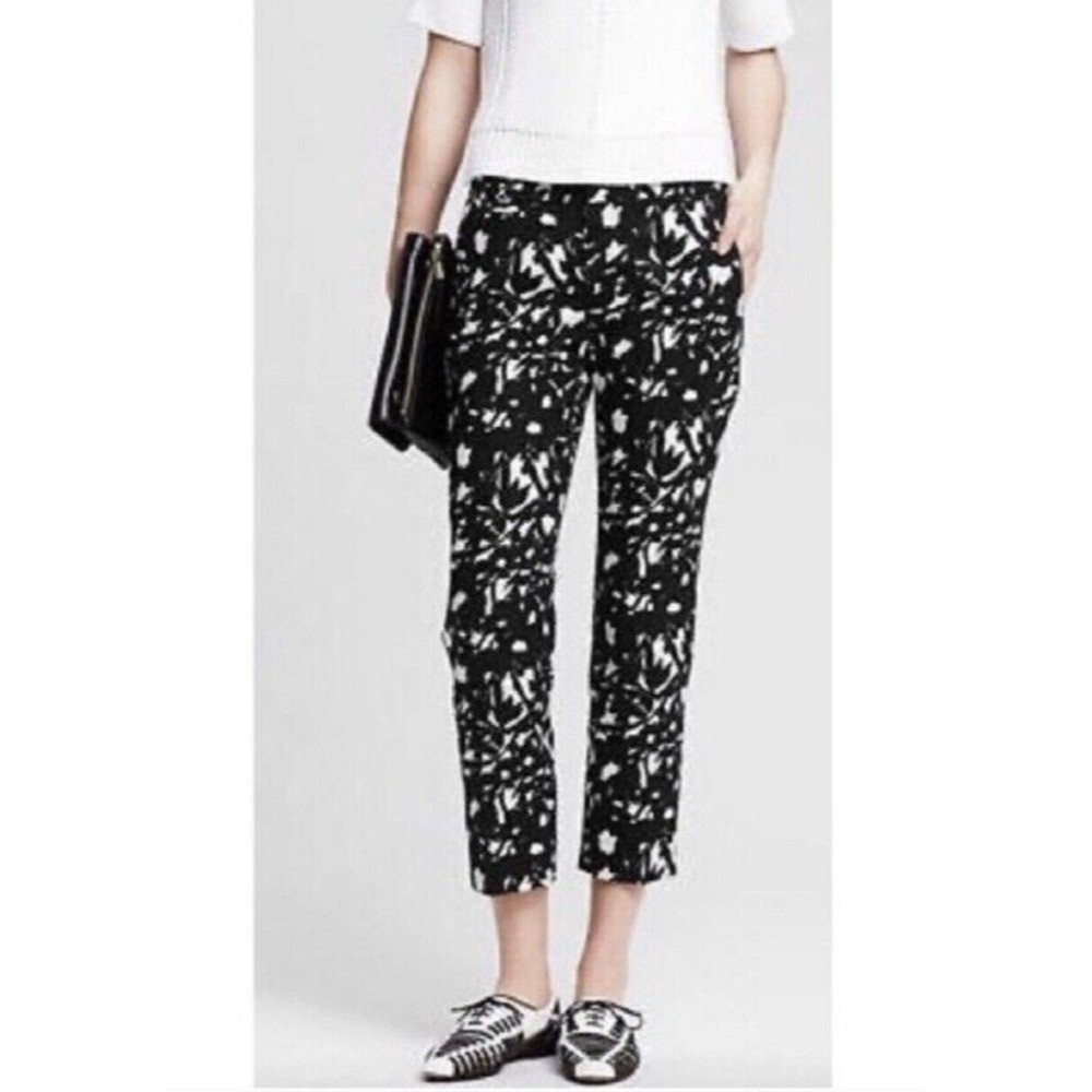 Banana Republic Size 4 Jacquard Boy Crop Pants Textured Black‎ White Career